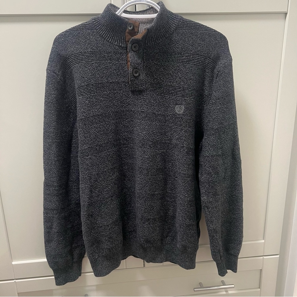 CHAPS Knit Navy Sweater with Button Neck - Men's Size Medium